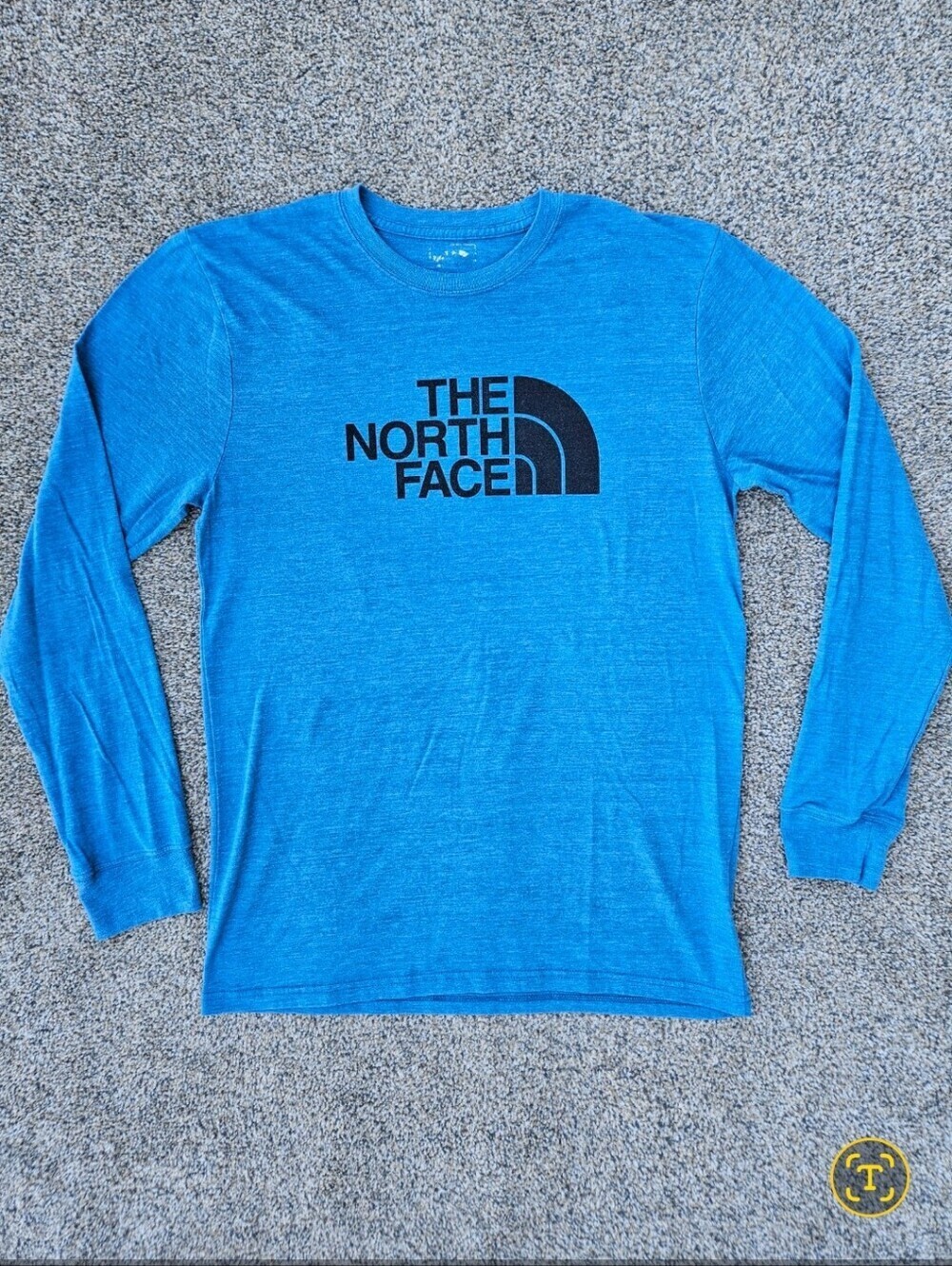 THE NORTH FACE Long Sleeve Half Dome Tee Shirt Heathered Blue Black Mens Large